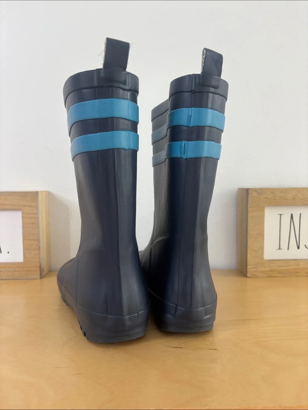 Gymboree Navy Rain Boots with Blue Stripes